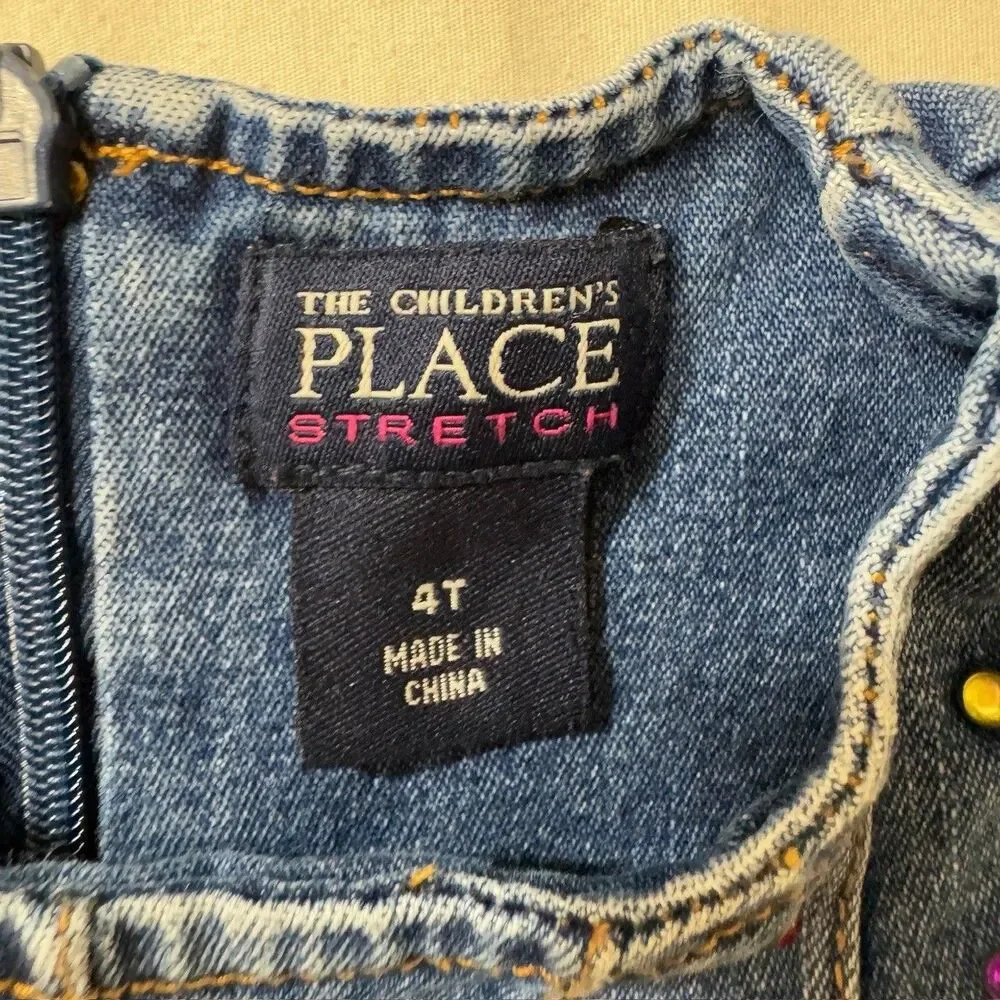 Childrens Place Denim Jean Dress Girls 4T Blue Sleeveless Casual Embellished Gem - Picture 5 of 7